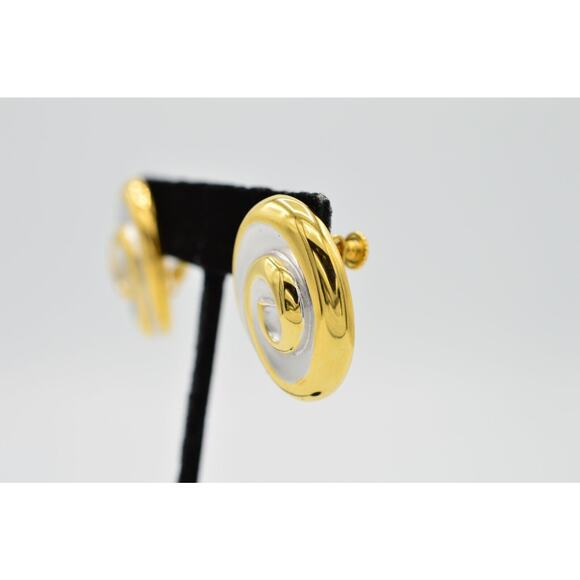 Erwin Pearl Vintage Clip On Earrings Brushed Gold Silver PEP Signed NOS 1980s 9F - Picture 5 of 8